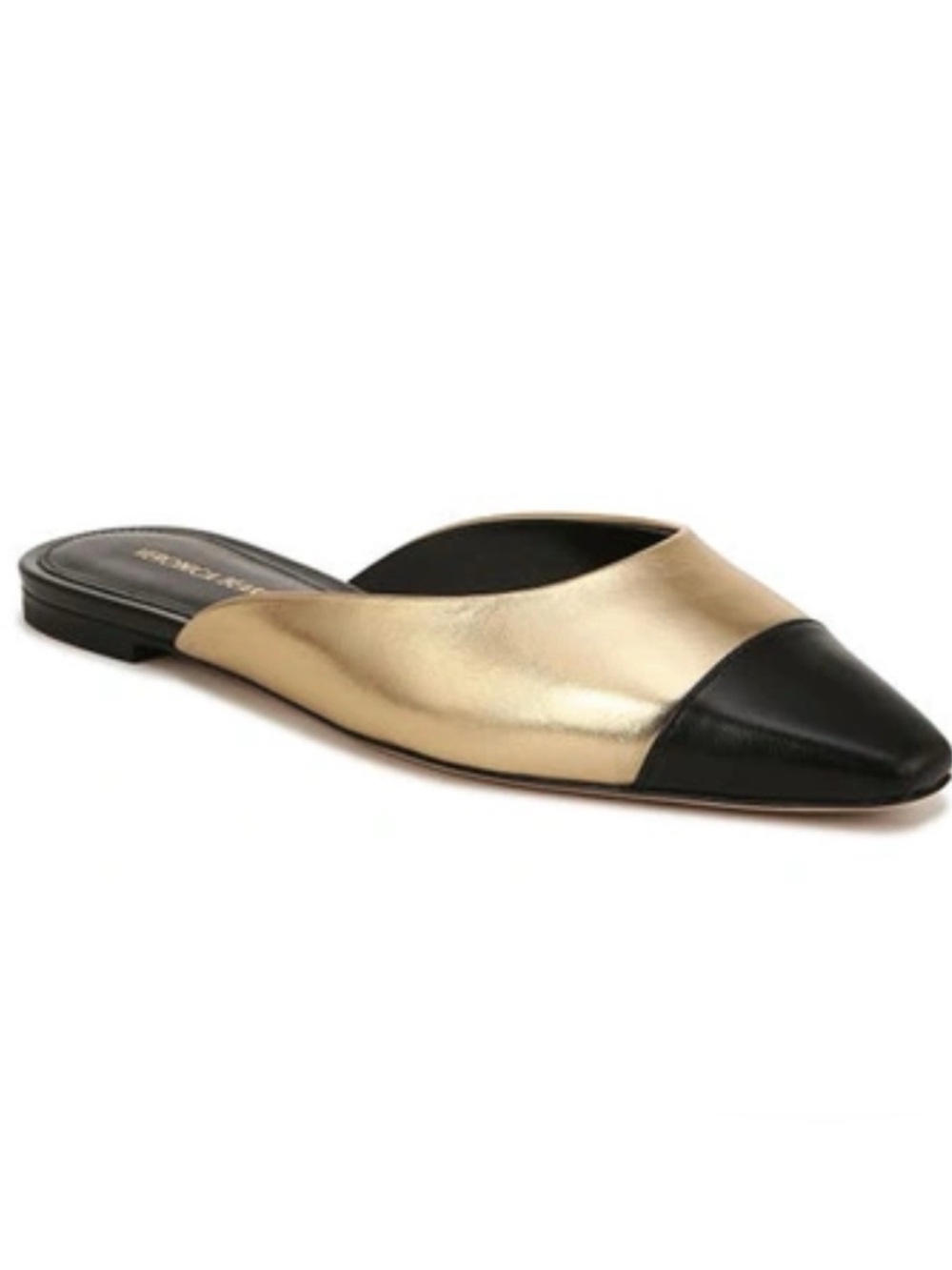 Veronica Beard Metallic Gold and Black Pointed Leather Mules